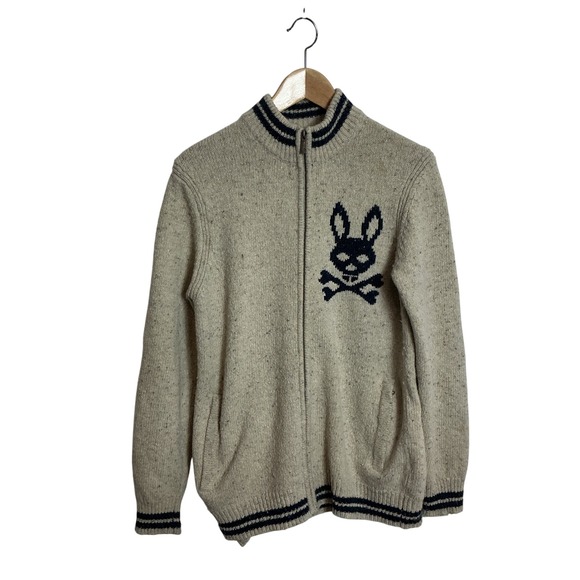 Psycho Bunny Bampton Donegal Alpaca Merino Wool Full Zip Sweater Men's Small